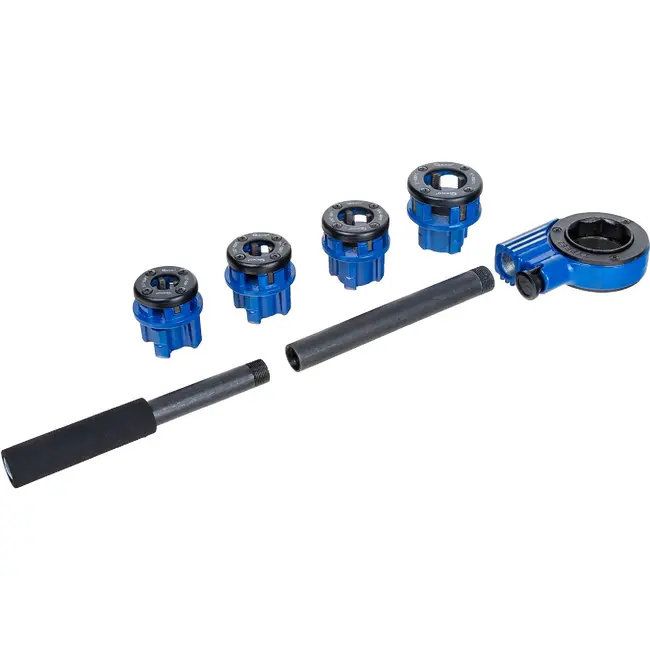 GEKO Handmatige pijpdraadsnijset met ratel, 4 draadsnijkoppen van 3/8 tot 1 inch en transportkoffer
