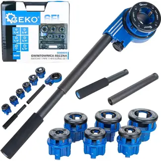 GEKO Handmatige pijpdraadsnijset met ratel, 6 draadsnijkoppen van 1/4 tot 5/4 inch en transportkoffer