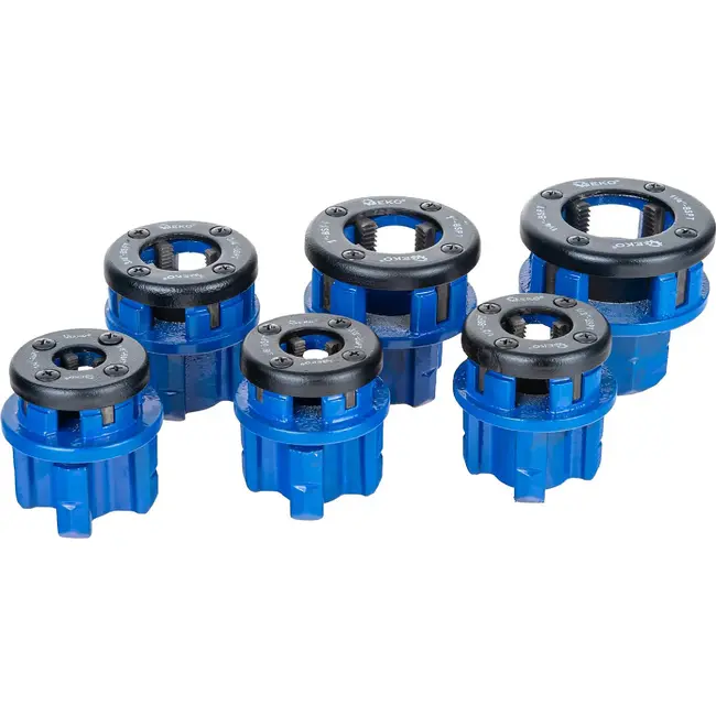 GEKO Handmatige pijpdraadsnijset met ratel, 6 draadsnijkoppen van 1/4 tot 5/4 inch en transportkoffer