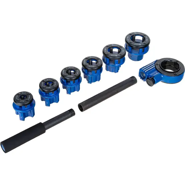 GEKO Handmatige pijpdraadsnijset met ratel, 6 draadsnijkoppen van 1/4 tot 5/4 inch en transportkoffer