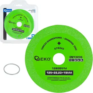 GEKO Diamant doorslijp- en slijpschijf 125 mm met asgat 22,23 mm voor glas, gres en keramische tegels