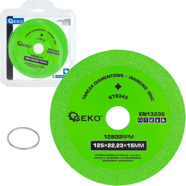 GEKO Diamant doorslijp- en slijpschijf 125 mm met asgat 22,23 mm voor glas, gres en keramische tegels