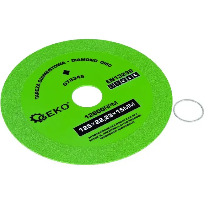 GEKO Diamant doorslijp- en slijpschijf 125 mm met asgat 22,23 mm voor glas, gres en keramische tegels