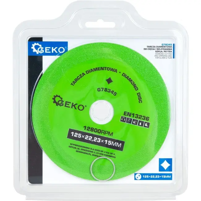 GEKO Diamant doorslijp- en slijpschijf 125 mm met asgat 22,23 mm voor glas, gres en keramische tegels