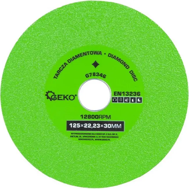 GEKO Diamant doorslijp- en slijpschijf 125 mm met asgat 22,23 mm voor glas, gres en keramische tegels