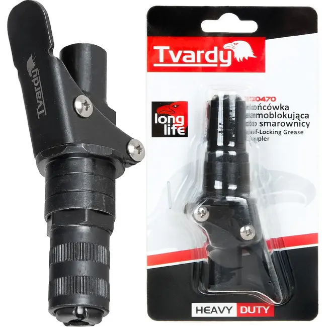 Tvardy Heavy Duty zelfborgende vetspuitkoppeling van staal met 3 grijpkaken voor standaard vetspuiten