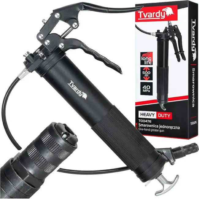 Tvardy Heavy Duty éénhandige vetspuit 500 ml met 40 MPa en zelfvergrendelende 3-klauwskoppeling