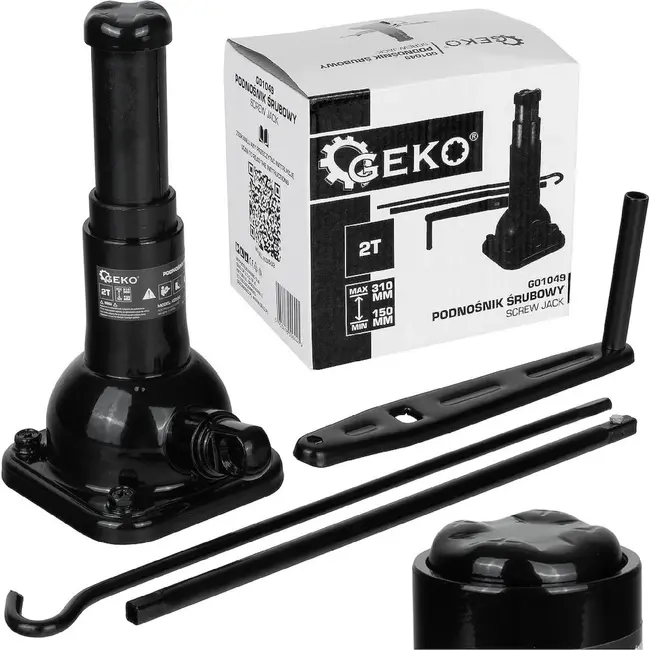 GEKO Schroefkrik 2 ton met hefbereik 150-310 mm voor bandenwissel en onderhoud