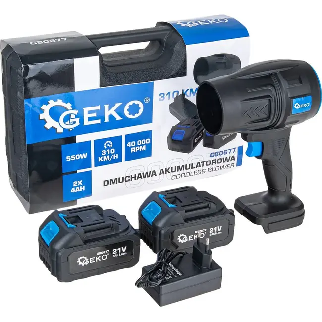 GEKO Draadloze accu bladblazer 21 V 550 W met 2 x 4,0 Ah Li-Ion accu en lader