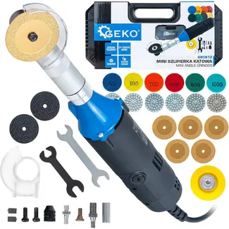 GEKO Mini haakse slijper 200 W met variabel toerental, 50 mm schijf en uitgebreide accessoireset