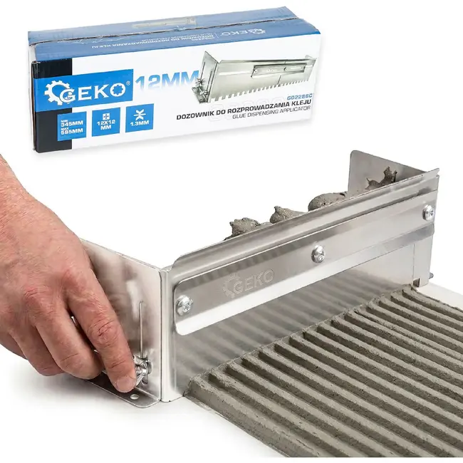 GEKO Verstelbare lijmverdeler voor tegellijm 345-585 mm met 12 x 12 mm vertanding van RVS