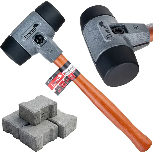 Tvardy Straatmakershamer 60 mm met zachte slagvlakken, houten steel en kopgewicht van 1 kg