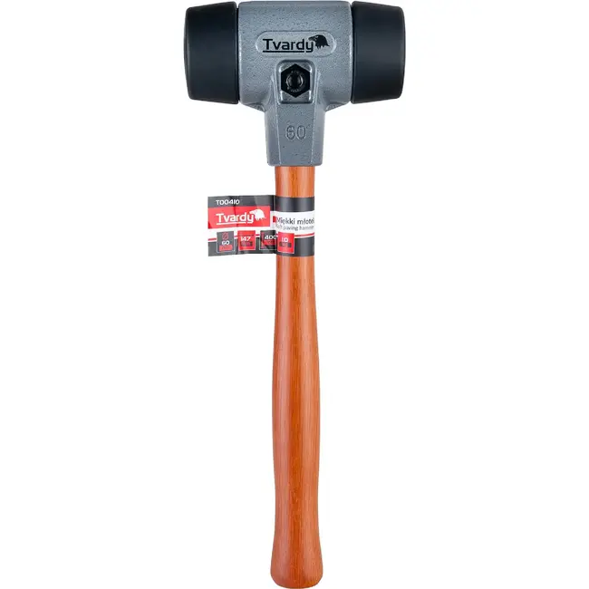 Tvardy Straatmakershamer 60 mm met zachte slagvlakken, houten steel en kopgewicht van 1 kg