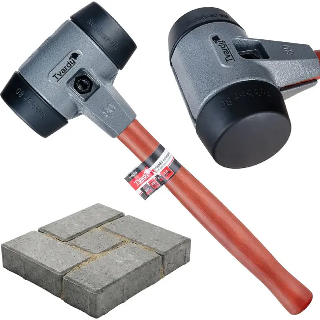 Tvardy Straatmakershamer 80 mm met zachte slagvlakken, houten steel en kopgewicht van 3,2 kg