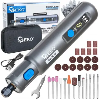 GEKO Draadloze mini slijpmachine 3,6 V met 6 snelheden, LED display en opbergkoffer inclusief accessoires