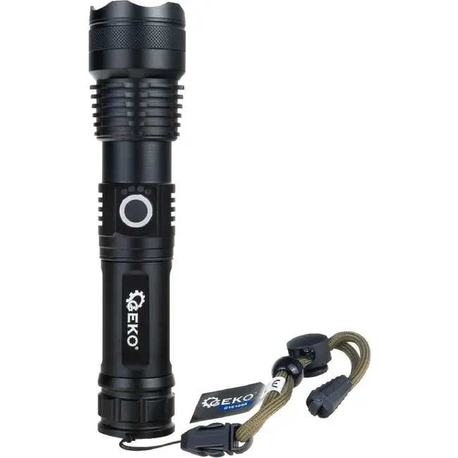 GEKO Tactische LED zaklamp XHP50 15 W met USB-C, zoomfunctie en displayverpakking van 12 stuks