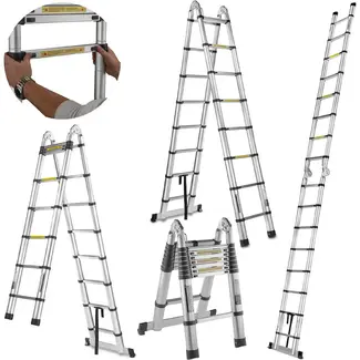 GEKO Telescopische aluminium vouwladder 5 m met scharnierconstructie en draagvermogen van 150 kg