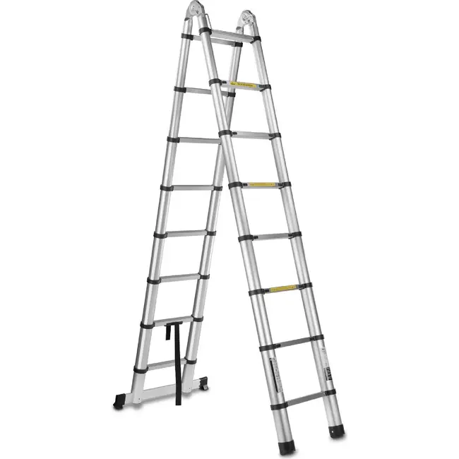 GEKO Telescopische aluminium vouwladder 5 m met scharnierconstructie en draagvermogen van 150 kg
