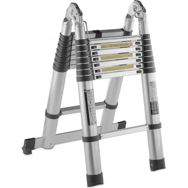 GEKO Telescopische aluminium vouwladder 5 m met scharnierconstructie en draagvermogen van 150 kg