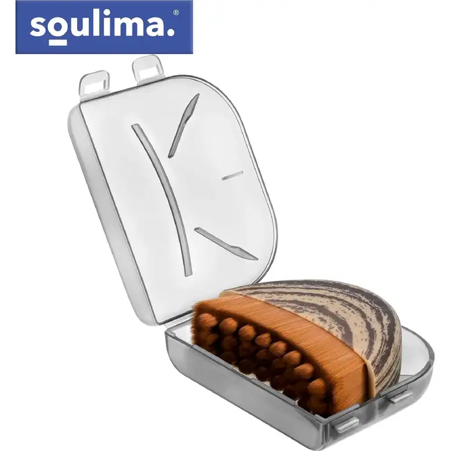 Soulima Droge gezichts- en nekmassageborstel 6 × 8 cm met zachte nylon haren en afsluitbaar etui voor lymfatische massage