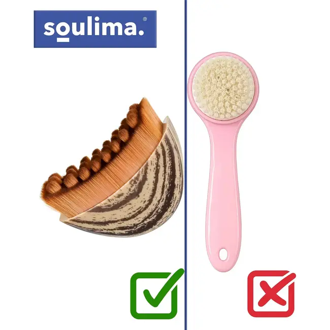 Soulima Droge gezichts- en nekmassageborstel 6 × 8 cm met zachte nylon haren en afsluitbaar etui voor lymfatische massage