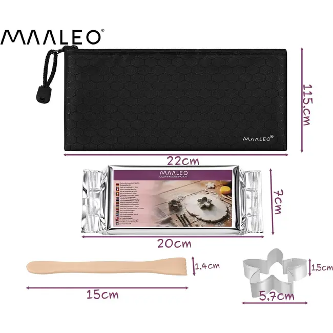 Maaleo Boetseerset 30 stuks met 1 kg zelfhardende klei, modelleergereedschap, siliconen tools en opbergetui