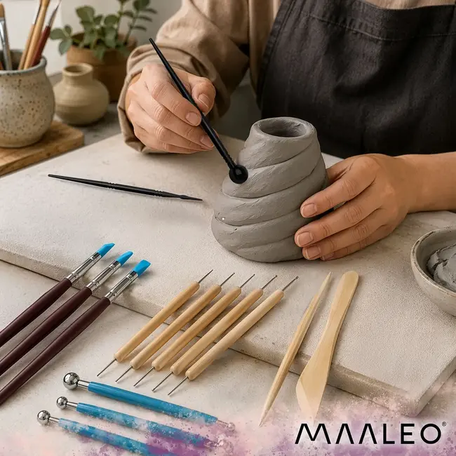 Maaleo Boetseerset 30 stuks met 1 kg zelfhardende klei, modelleergereedschap, siliconen tools en opbergetui