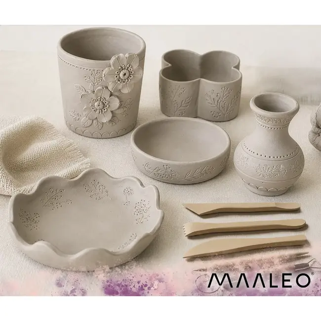 Maaleo Boetseerset 30 stuks met 1 kg zelfhardende klei, modelleergereedschap, siliconen tools en opbergetui