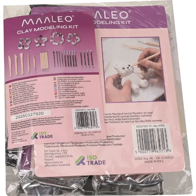 Maaleo Boetseerset 30 stuks met 1 kg zelfhardende klei, modelleergereedschap, siliconen tools en opbergetui