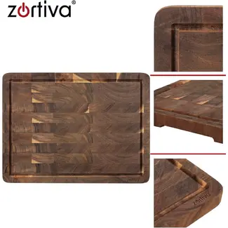 Zortiva Grote houten snijplank van acaciahout 43 x 33 cm met sapgroef, handgrepen en dubbelzijdig ontwerp