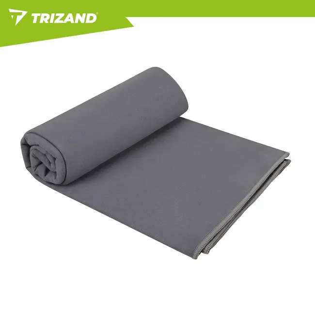 Trizand Sneldrogende microvezel handdoek 180 x 100 cm donkergrijs met opberghoes voor sport, strand en reizen