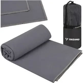 Trizand Sneldrogende microvezel handdoek 180 x 100 cm donkergrijs met opberghoes voor sport, strand en reizen
