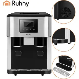 Ruhhy 3-in-1 ijsblokjesmachine tot 15 kg per dag met ijscrusher, waterdispenser en LCD aanraakscherm