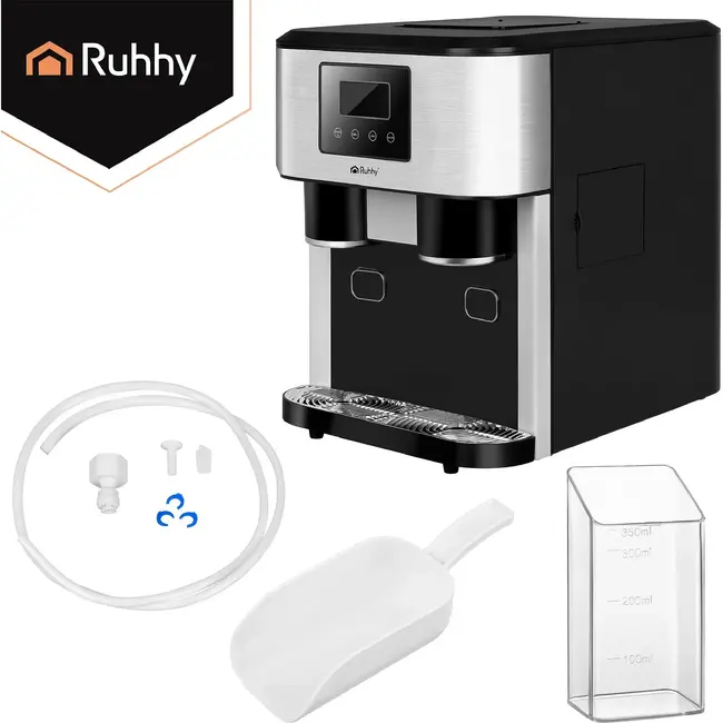 Ruhhy 3-in-1 ijsblokjesmachine tot 15 kg per dag met ijscrusher, waterdispenser en LCD aanraakscherm