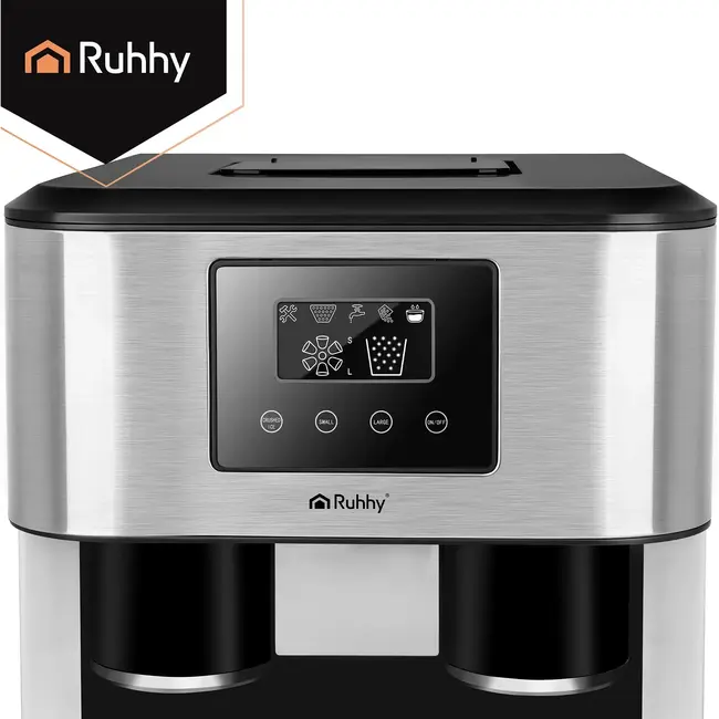 Ruhhy 3-in-1 ijsblokjesmachine tot 15 kg per dag met ijscrusher, waterdispenser en LCD aanraakscherm