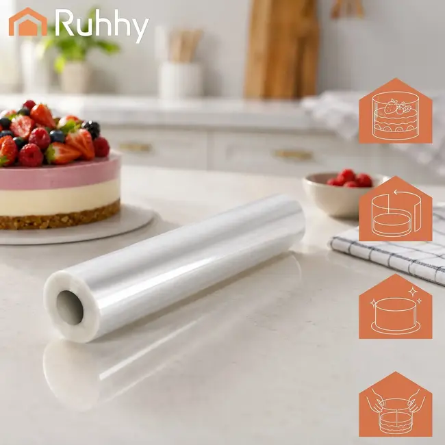 Ruhhy Banketbakkersfolie 20 cm x 10 m Transparante PET Randfolie voor Taarten Cheesecakes en Gelaagde Desserts
