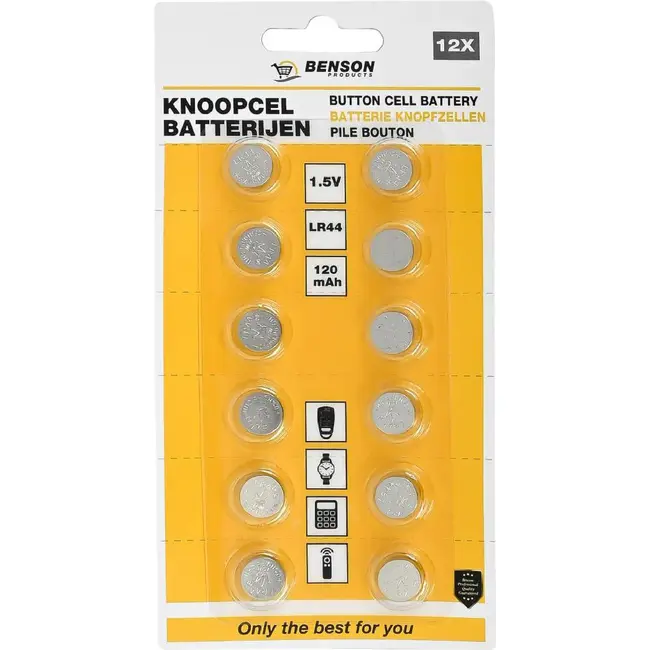 Benson Knoopcelbatterijen 1,5V LR44 - Alkaline - 12 stuks - Betrouwbare prestaties