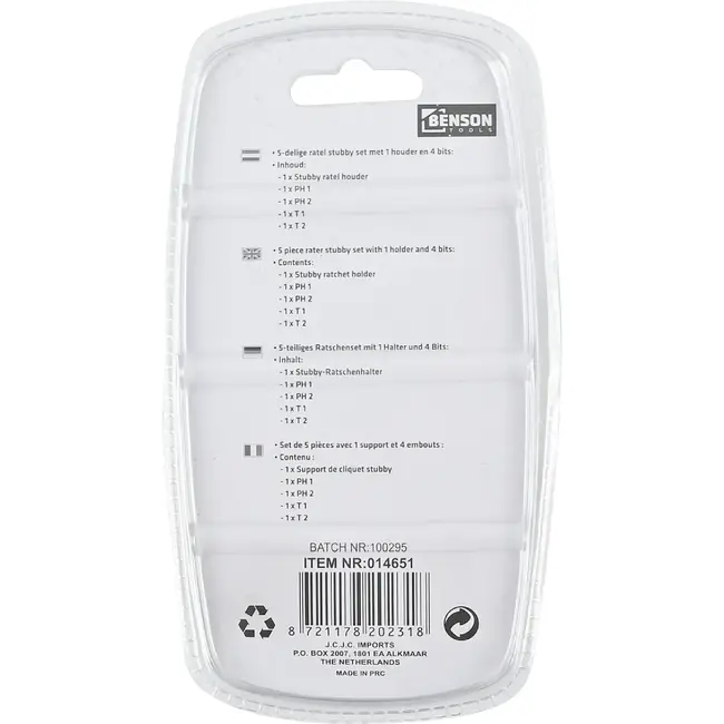Benson Stubby Ratelset 5-delig met Ratelhouder en 4 Bits
