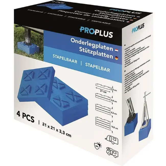 ProPlus Stapelbare onderlegplaten - extra grip - UV-bestendig - 21x21 cm - set van 4