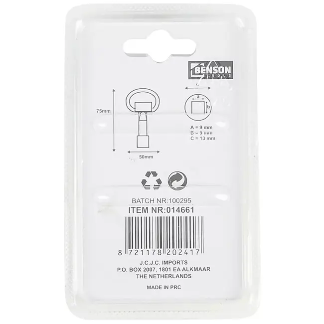 Benson Vierkant sleutel 75x 50 mm - 75 mm - 10x 10 mm