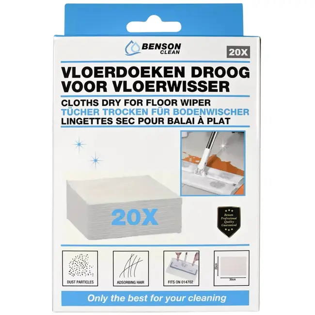 Benson Vloerdoeken droog voor vloerwisser 014702 20-delig - 20x 30 cm - 20 stuks