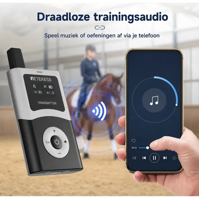 Retekess Draadloze instructiezender voor paardrijinstructeurs met Bluetooth, AUX, digitaal UHF en 200 meter bereik