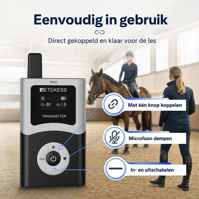 Retekess Draadloze instructiezender voor paardrijinstructeurs met Bluetooth, AUX, digitaal UHF en 200 meter bereik