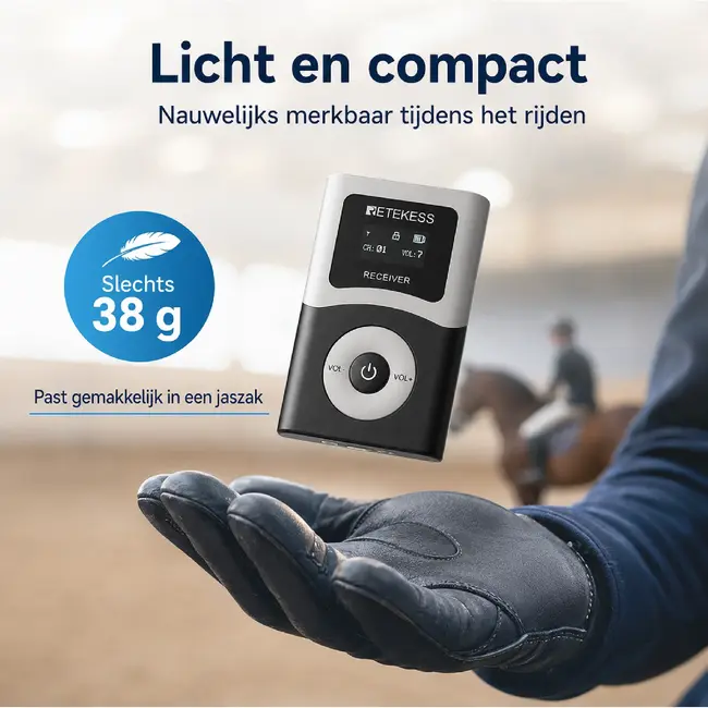 Retekess Draadloze ontvanger voor ruiters met D-type oorhaak, 40 uur accuduur en bereik tot 200 meter voor paardrijlessen
