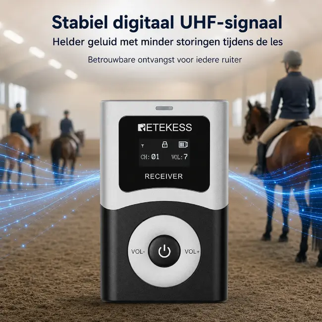 Retekess Draadloze ontvanger voor ruiters met D-type oorhaak, 40 uur accuduur en bereik tot 200 meter voor paardrijlessen