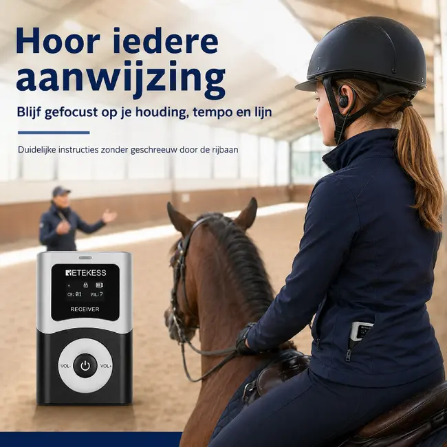Retekess Draadloze ontvanger voor ruiters met D-type oorhaak, 40 uur accuduur en bereik tot 200 meter voor paardrijlessen