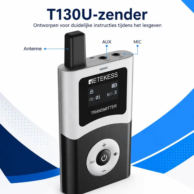 Retekess Draadloze instructiezender voor paardrijinstructeurs met Bluetooth, AUX, digitaal UHF en 200 meter bereik