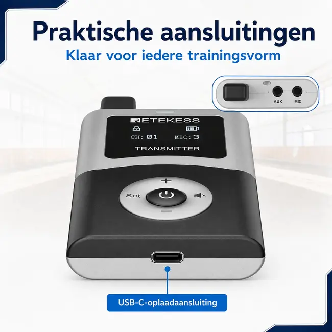 Retekess Draadloze instructiezender voor paardrijinstructeurs met Bluetooth, AUX, digitaal UHF en 200 meter bereik