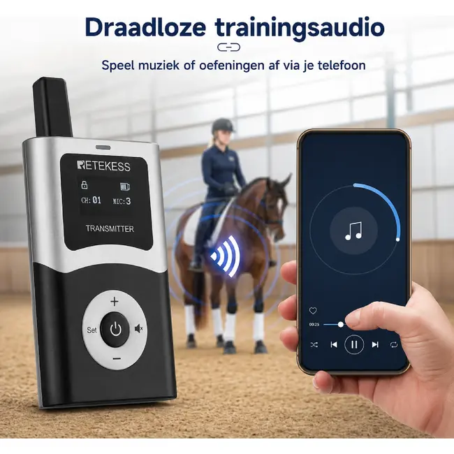 Retekess Draadloze instructiezender voor paardrijinstructeurs met Bluetooth, AUX, digitaal UHF en 200 meter bereik