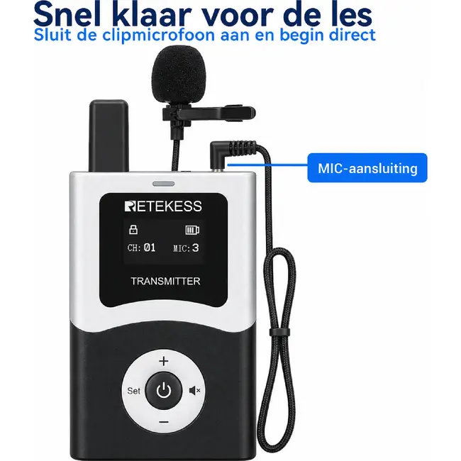 Retekess Draadloze instructiezender voor paardrijinstructeurs met Bluetooth, AUX, digitaal UHF en 200 meter bereik